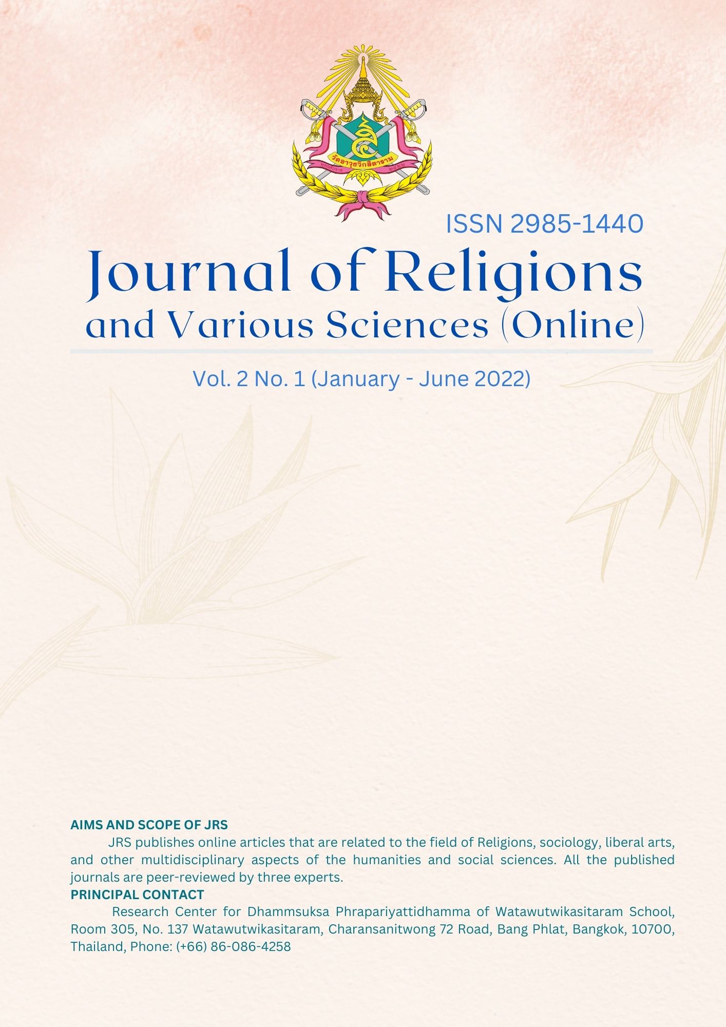 JOURNAL OF RELIGIONS AND VARIOUS SCIENCES (January - June 2022)